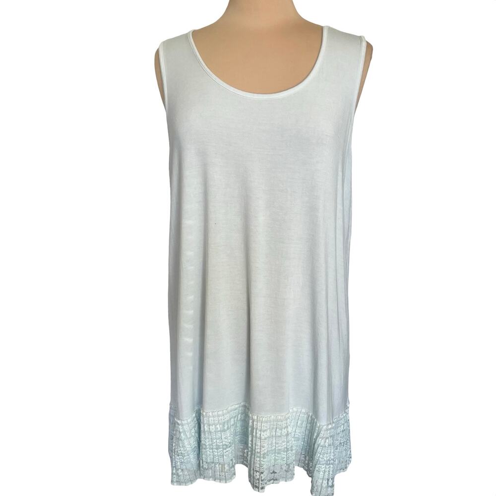 Logo Layers Pale Blue Tunic Tank Lace Trimmed Sz XL Stretchy Comfortable Casual